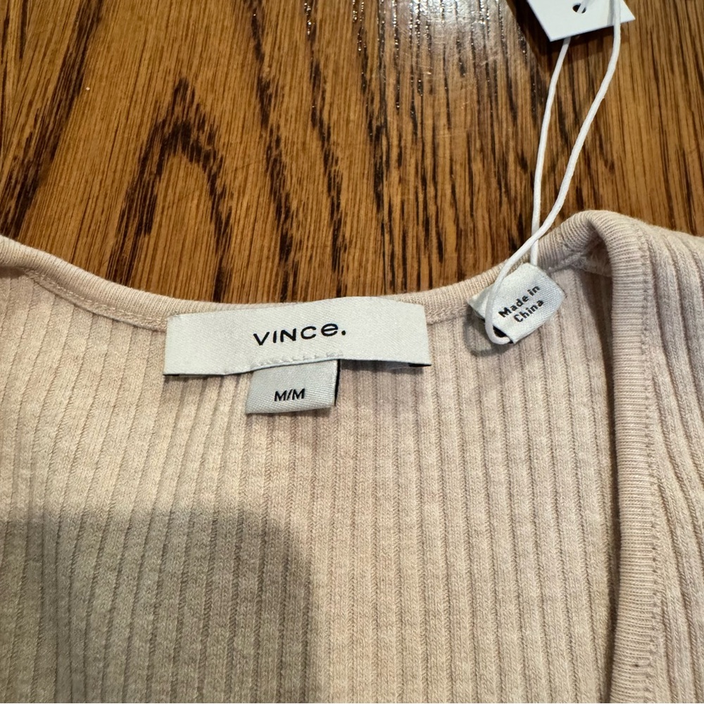 NWT Vince Beige Sleeveless Ribbed V-Neck Top | M - Picture 2 of 5